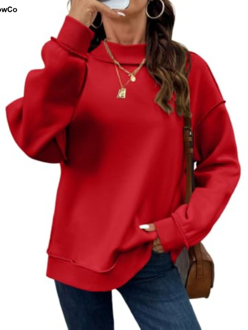 Mock Neck Pullover Sweatshirt Drop Shoulder Oversized Tunic Top